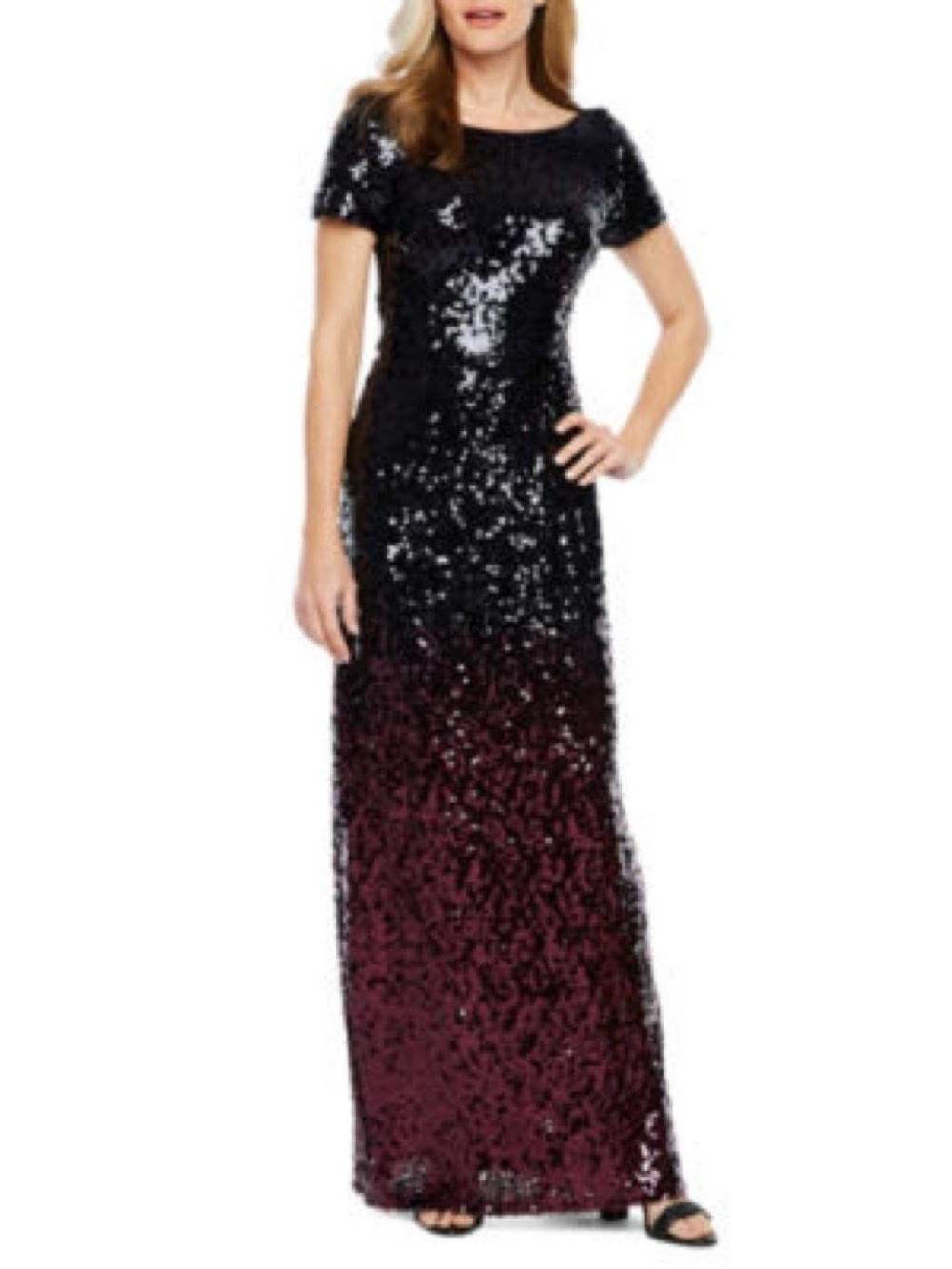 MARINA Black to Wine Ombre Sequin Maxi Dress
